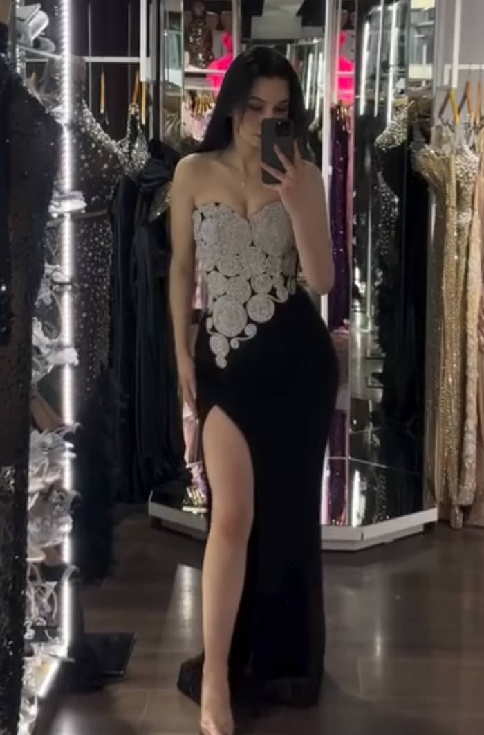 Strapless Crystal Spiral Maxi Velvet Dress Black HV2018