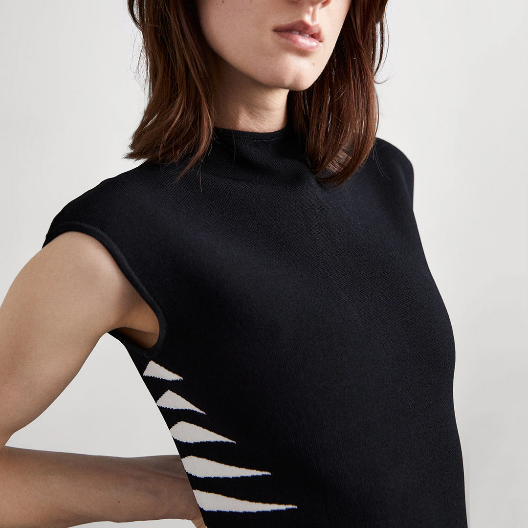 Contrast Midi Dress Black White