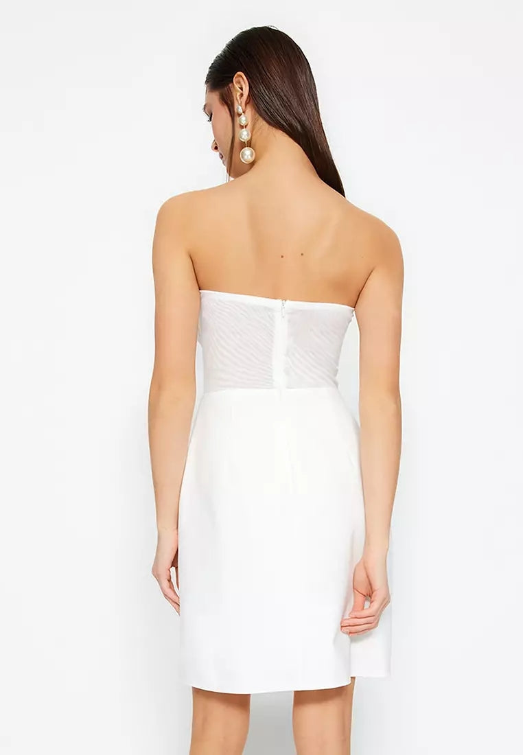Floral Strapless A Line Dress White HV1175
