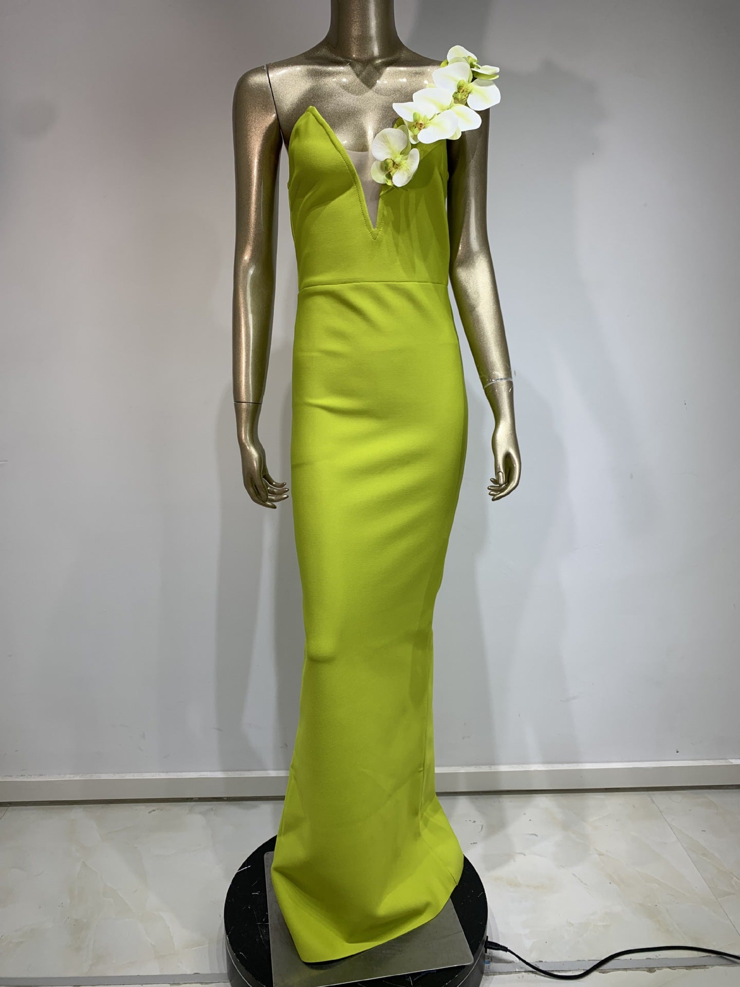 Floral One Shoulder Maxi Dress Lime