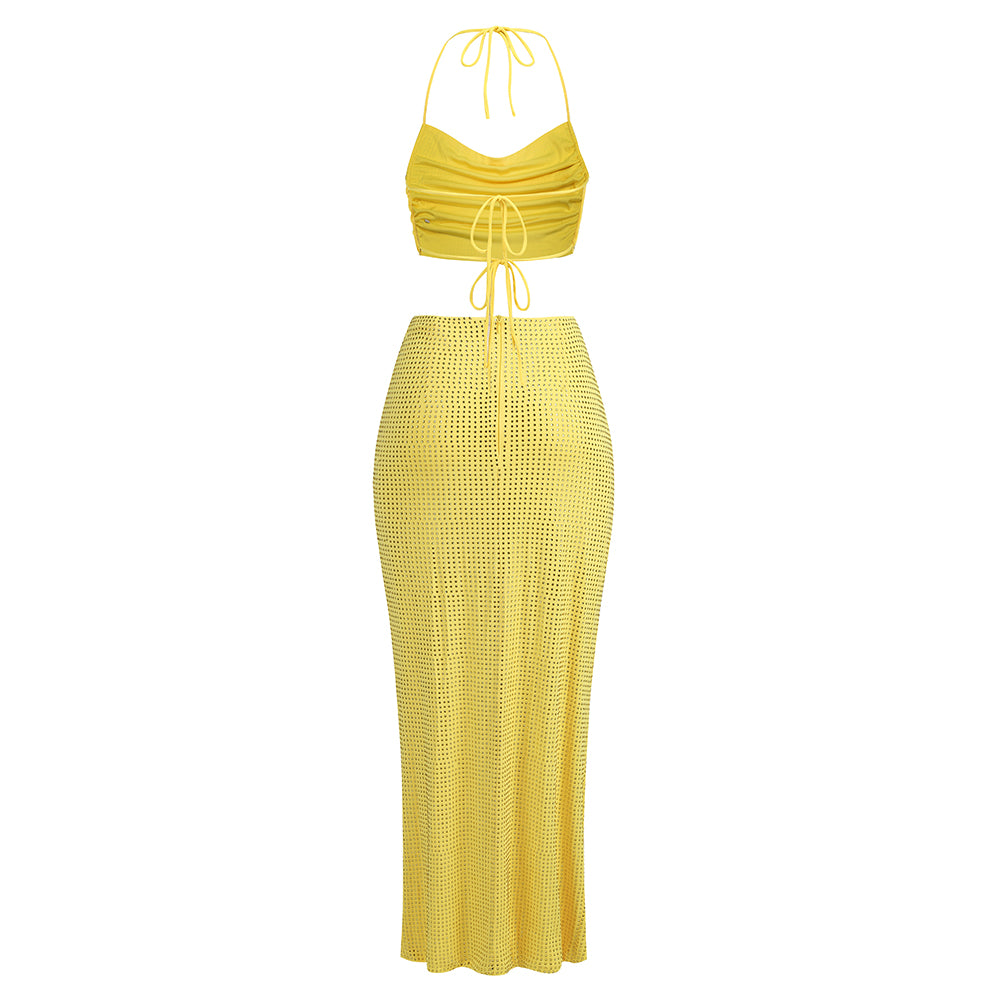 Halter Embellished Two Piece Maxi Dress HV1182