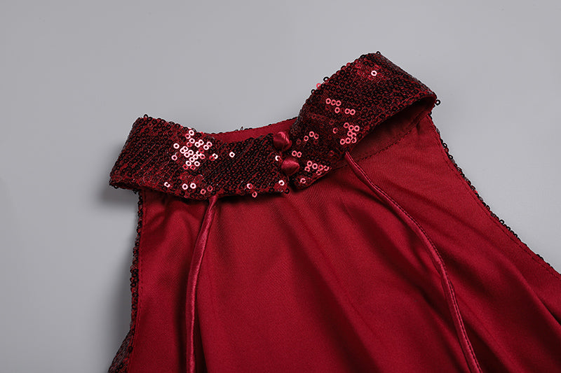 Halter Sequin Feather Maxi Dress Red