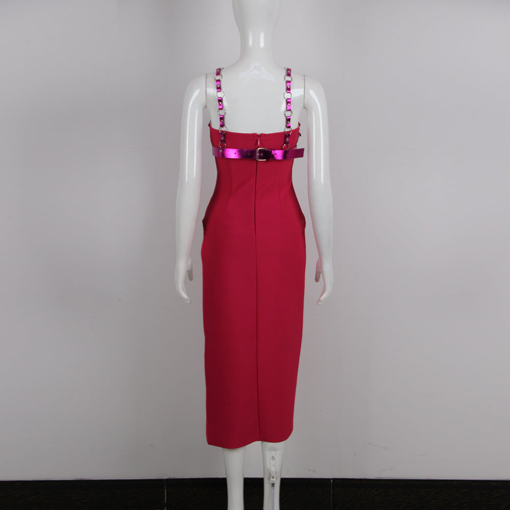 Leather Straps Midi Dress HV9546