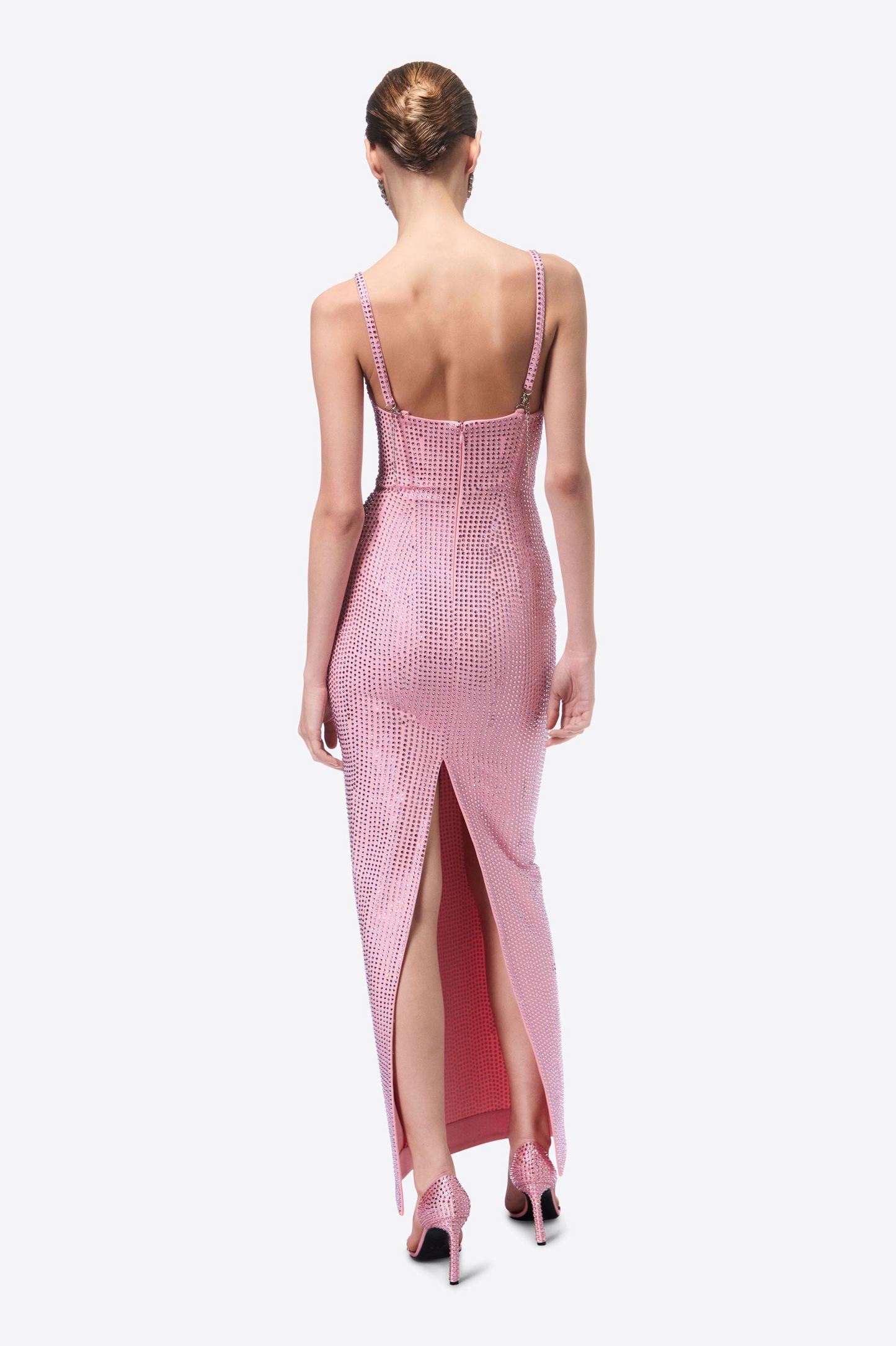 Silver Polka Dot Bustier Maxi Dress Pink HV1746