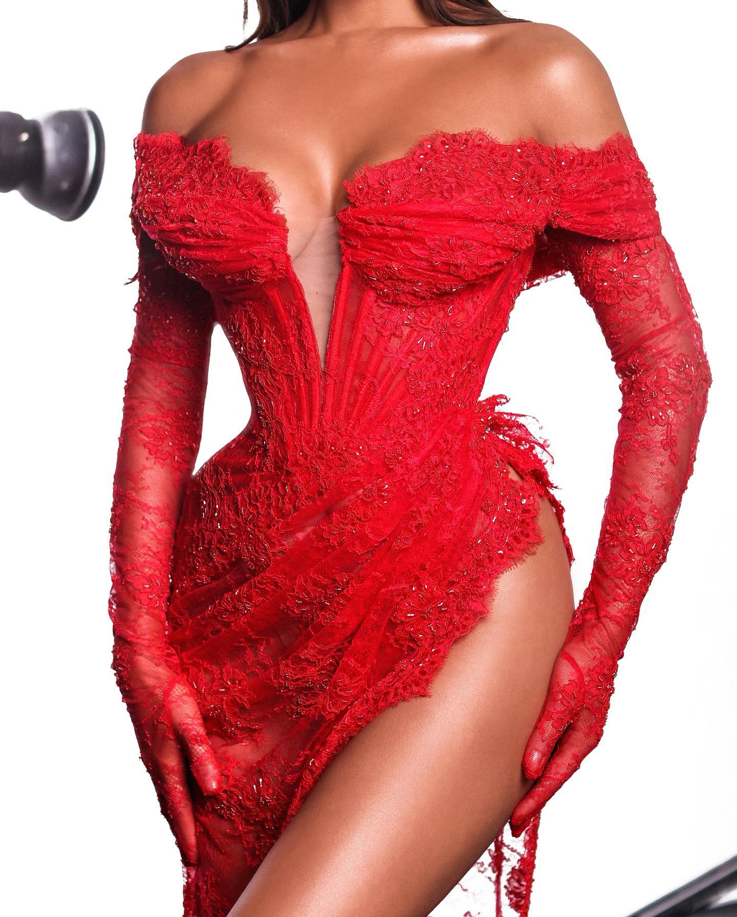 Strapless Lace Corset Maxi Dress HV9985