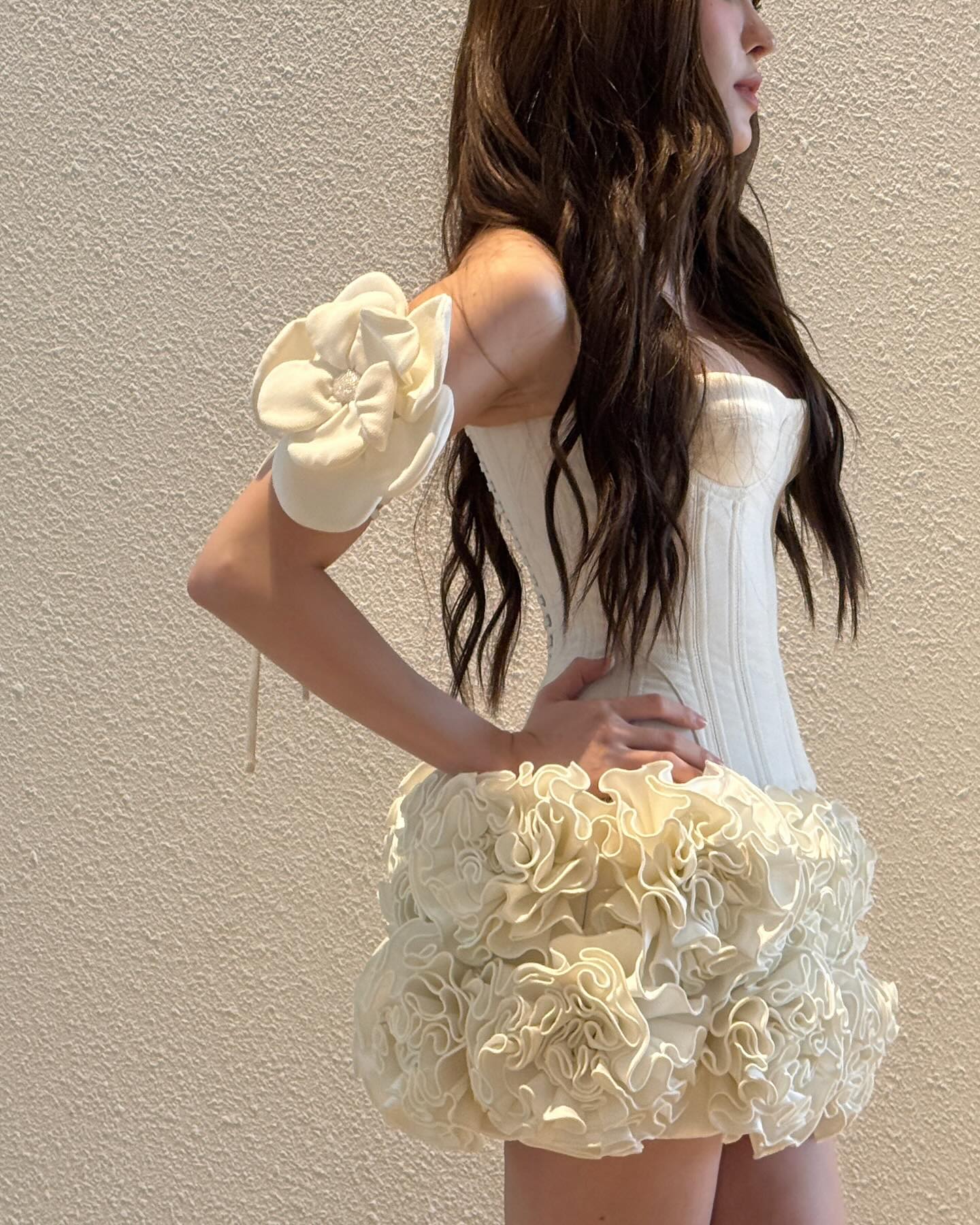 Strapless Corset Floral Ruffle Two Piece Dress Red HV1645