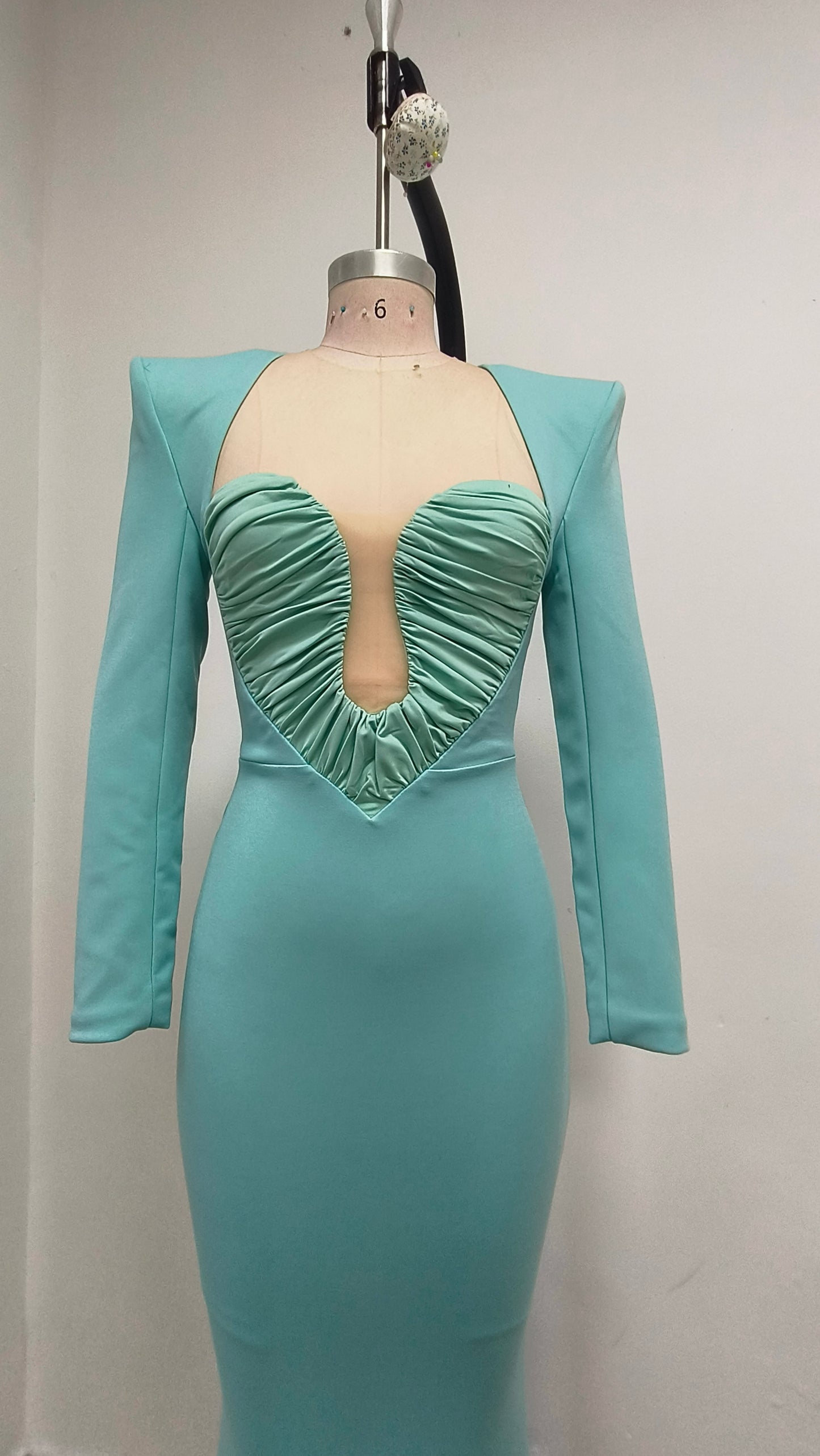 Long Sleeve Draped Bustier Maxi Dress HV1991