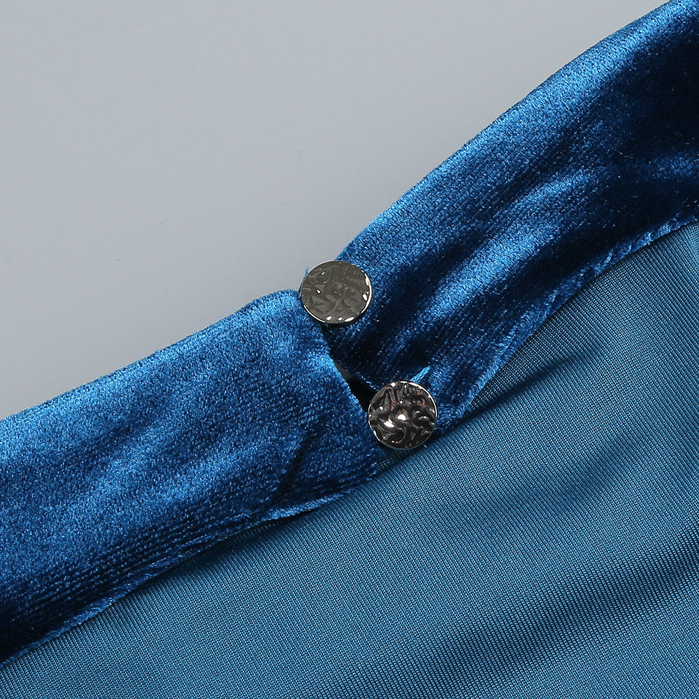 Feather Long Sleeve Velvet Dress Blue