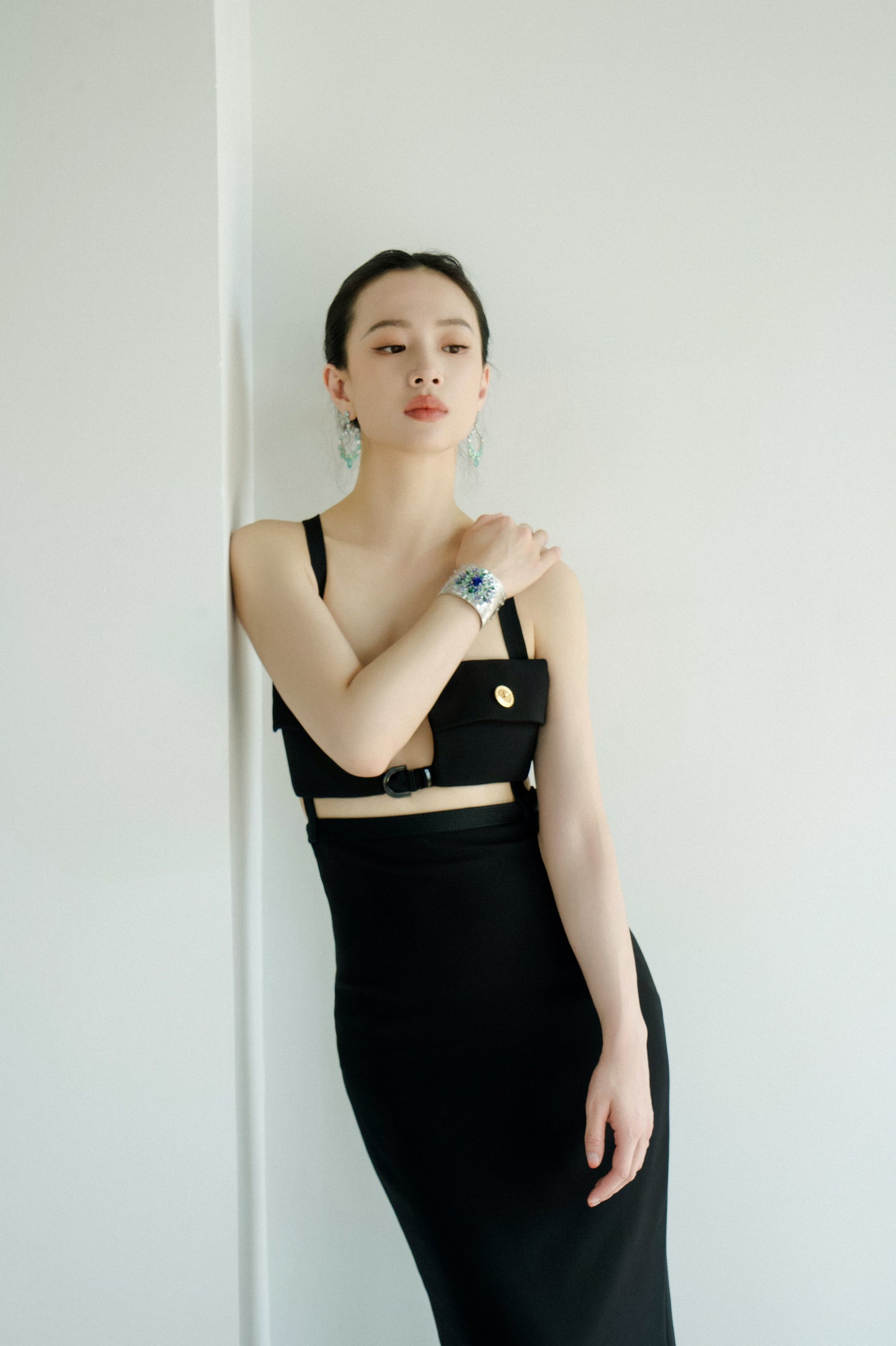 Halter Pocket Bustier Maxi Dress Black HV9900