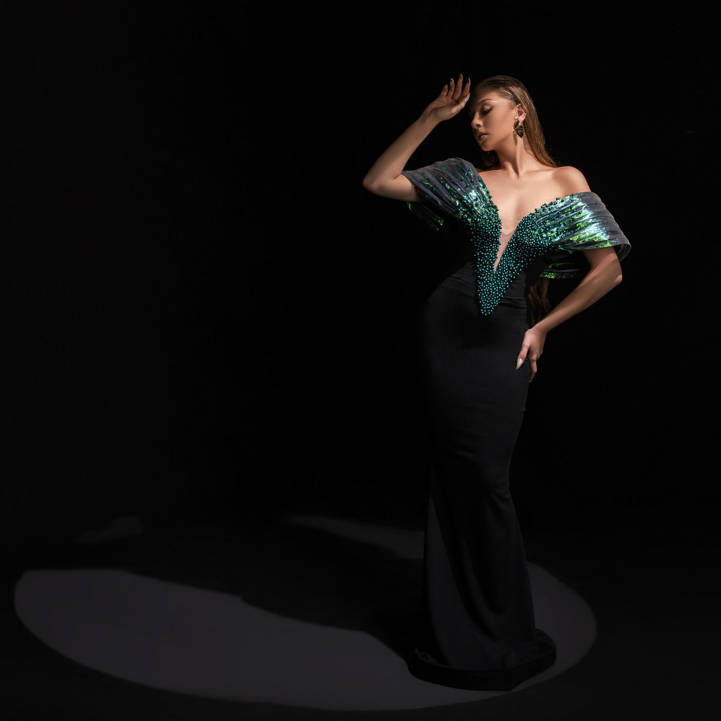 Bardot Embellished Maxi Dress Green Black