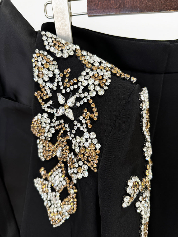 Crystal Floral Long Sleeve Suit Black HV1484