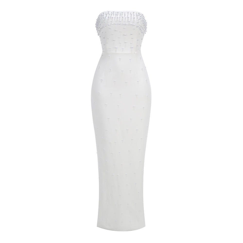 Strapless Pearl Maxi Dress White HV1774