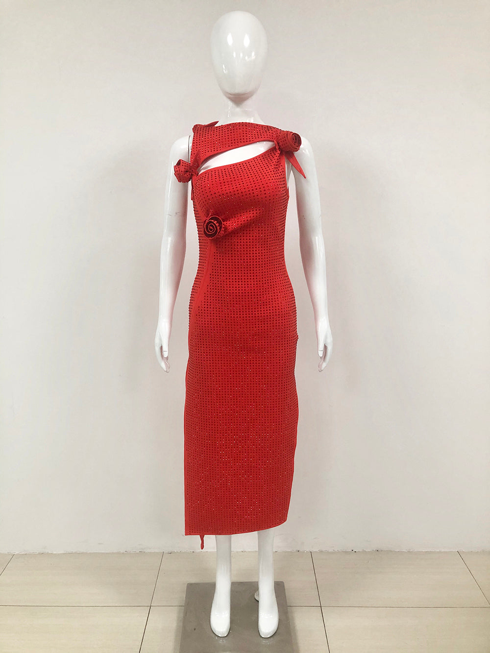 Floral Embellished Midi Dress Red HV7879