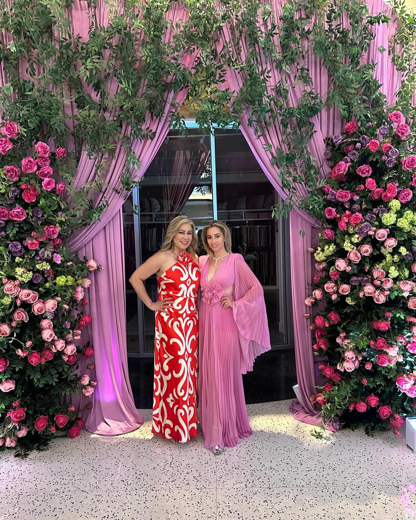 Long Sleeve Pleated Floral Jumpsuit Hot Pink HV1525