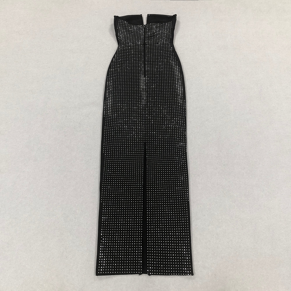 Strapless Crystal Cut Out Maxi Dress Black