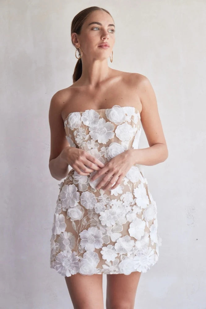 Strapless Floral Corset Dress White HV1639