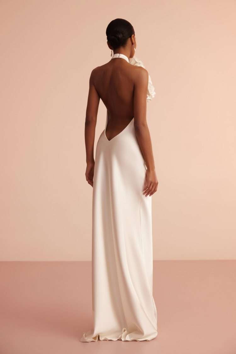 Halter Floral Detail Maxi Dress White HV1995