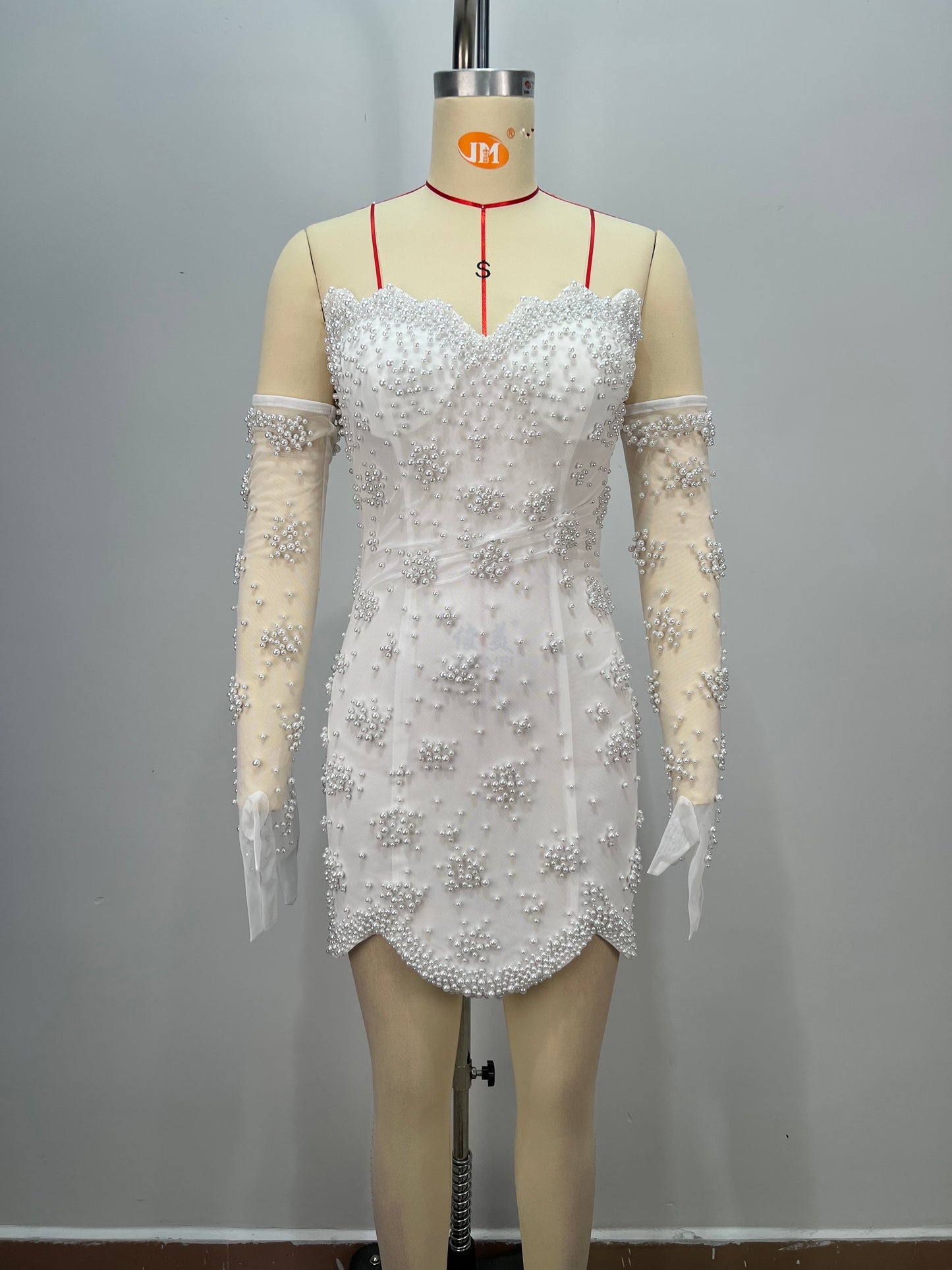 Strapless Pearl Bustier Dress White HV2623