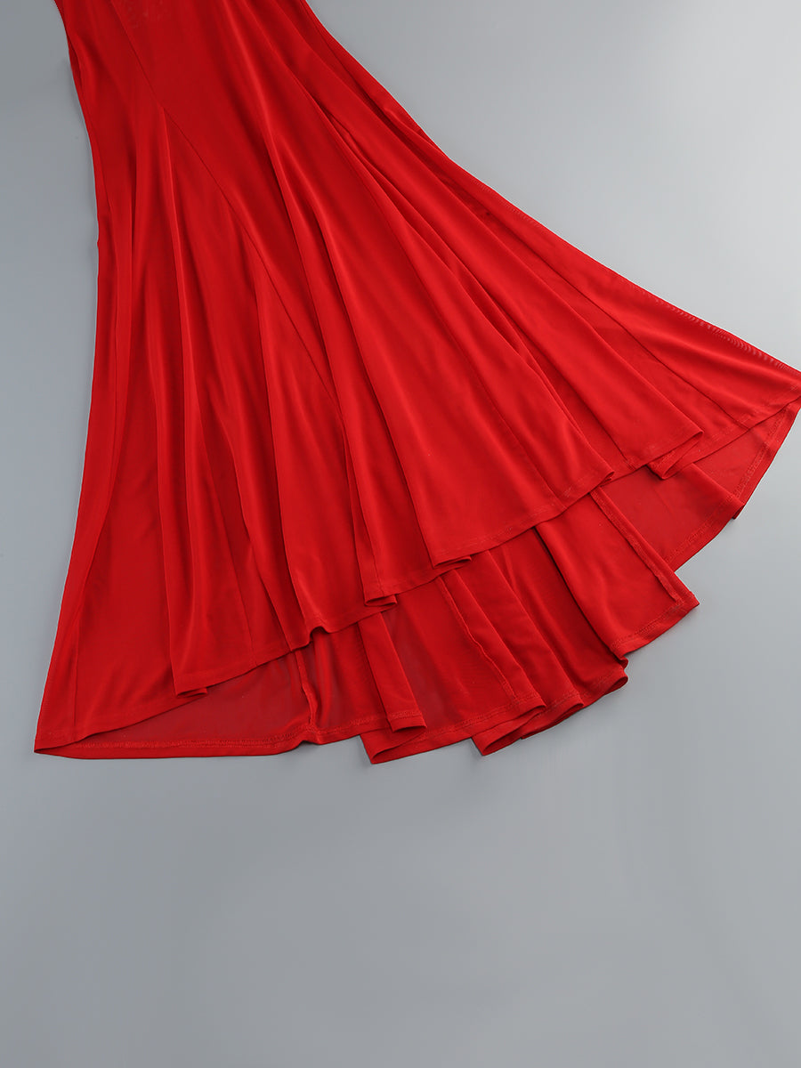 Floral Detail Maxi Dress Red