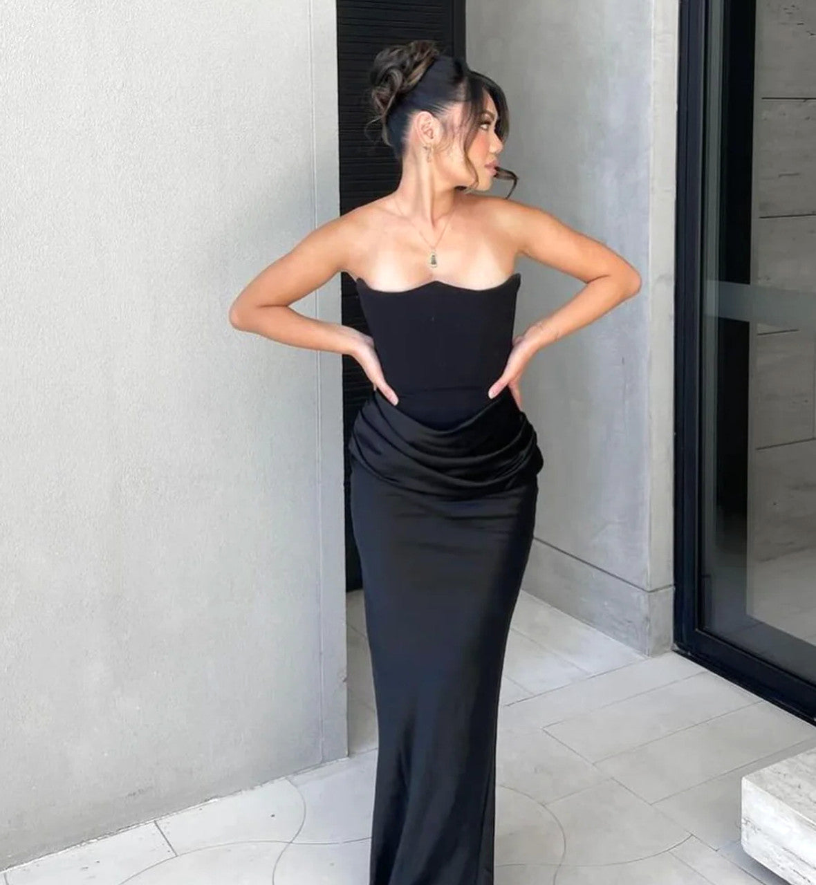 Strapless Corset Draped Maxi Dress