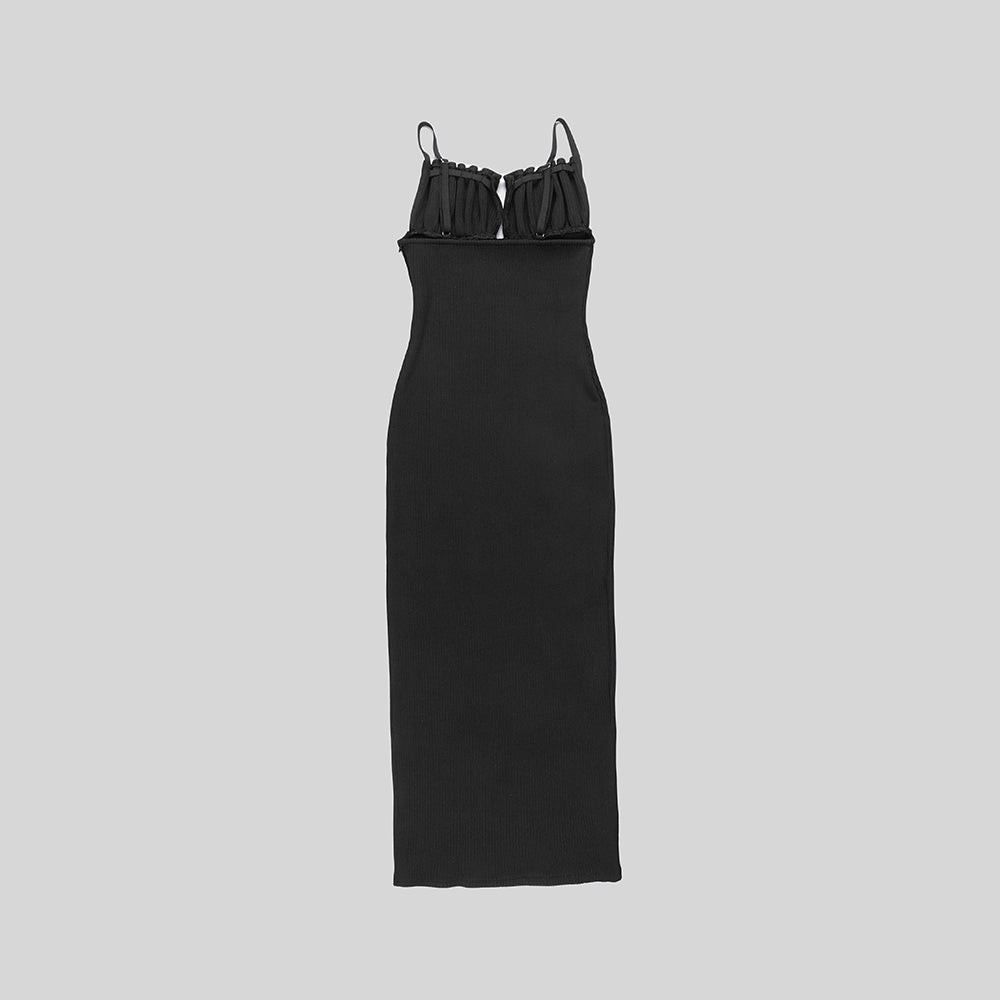 Draped Bustier Ribbed Midi Dress HV9839