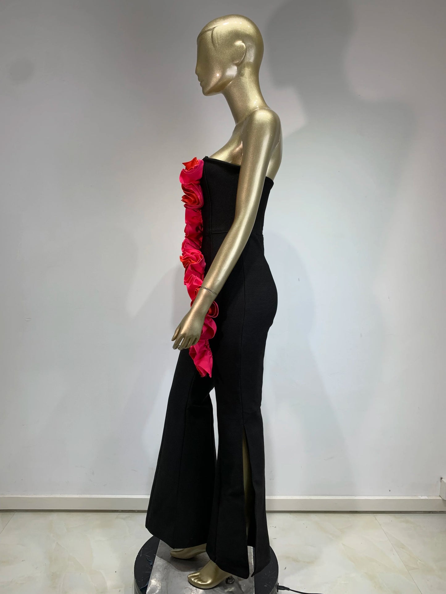 Strapless Ruffle Jumpsuit Black HV1604