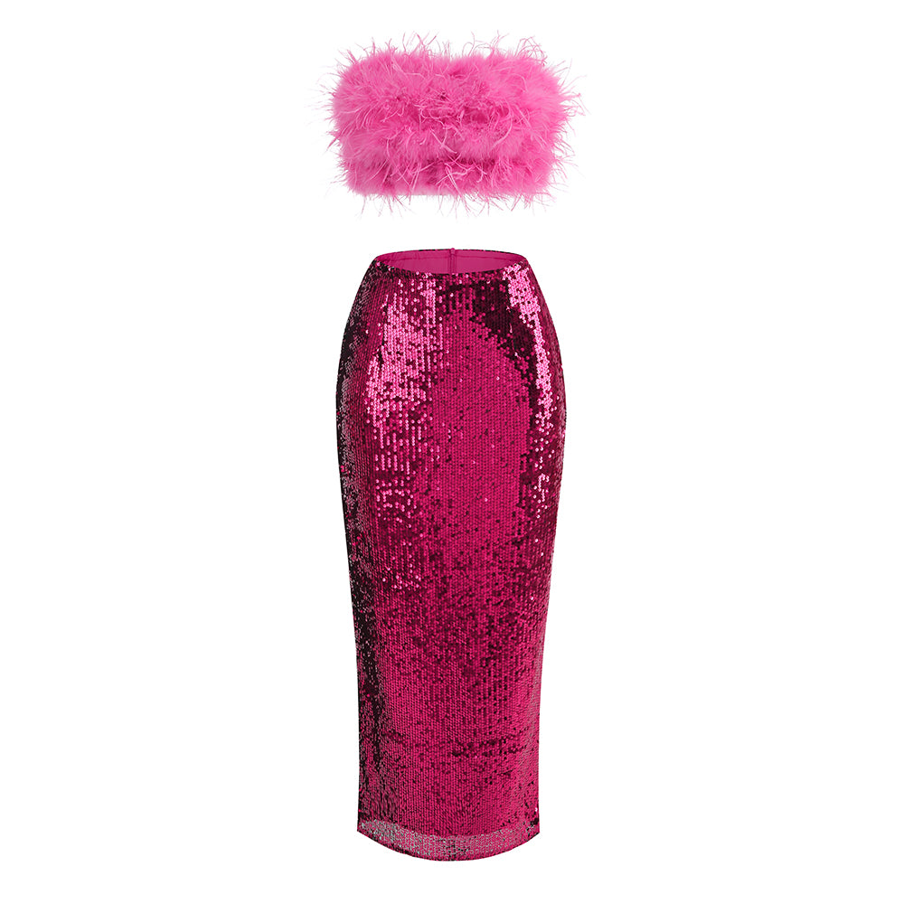 Two Piece Set Women Clothing Sexy Club Sequin HV9289