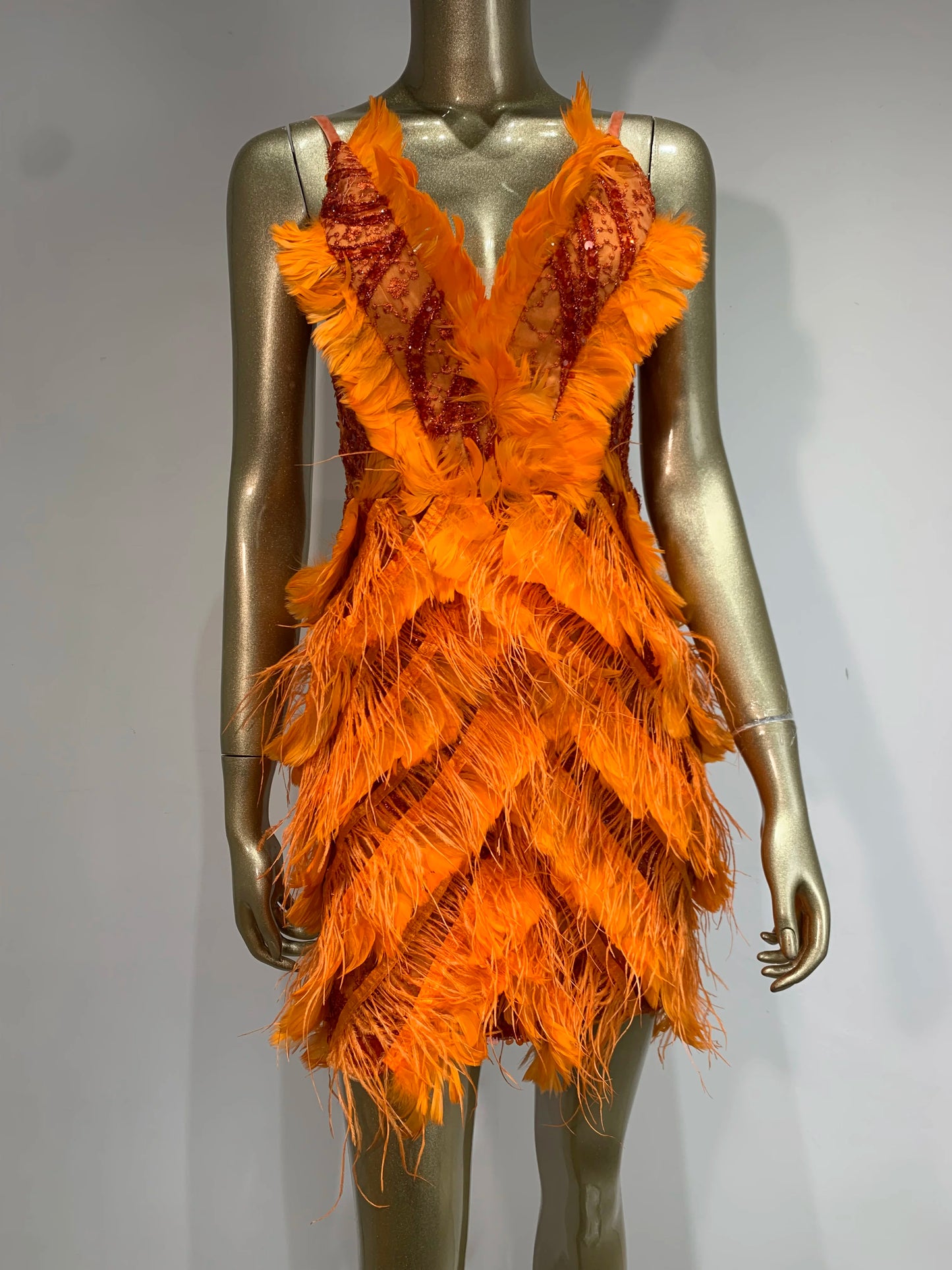 Feather Sequin Dress Orange HV1377