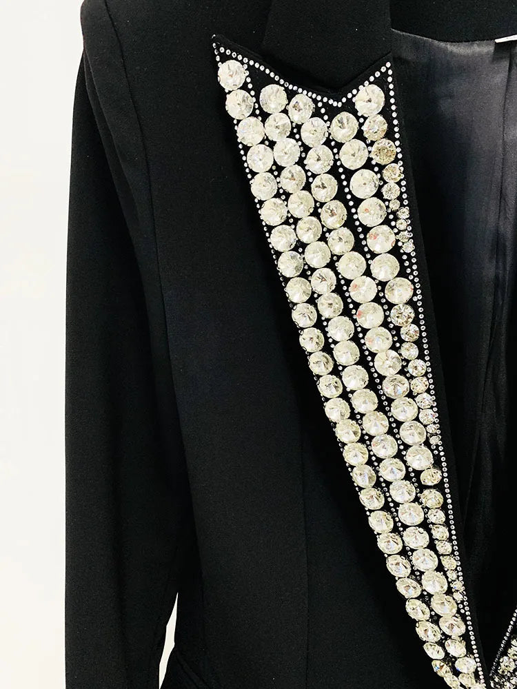 Long Sleeve Crystal Lapel Blazer Black