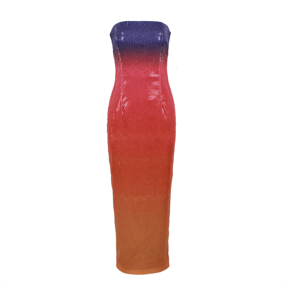 Strapless Sequin Midi Dress Rainbow HV9873