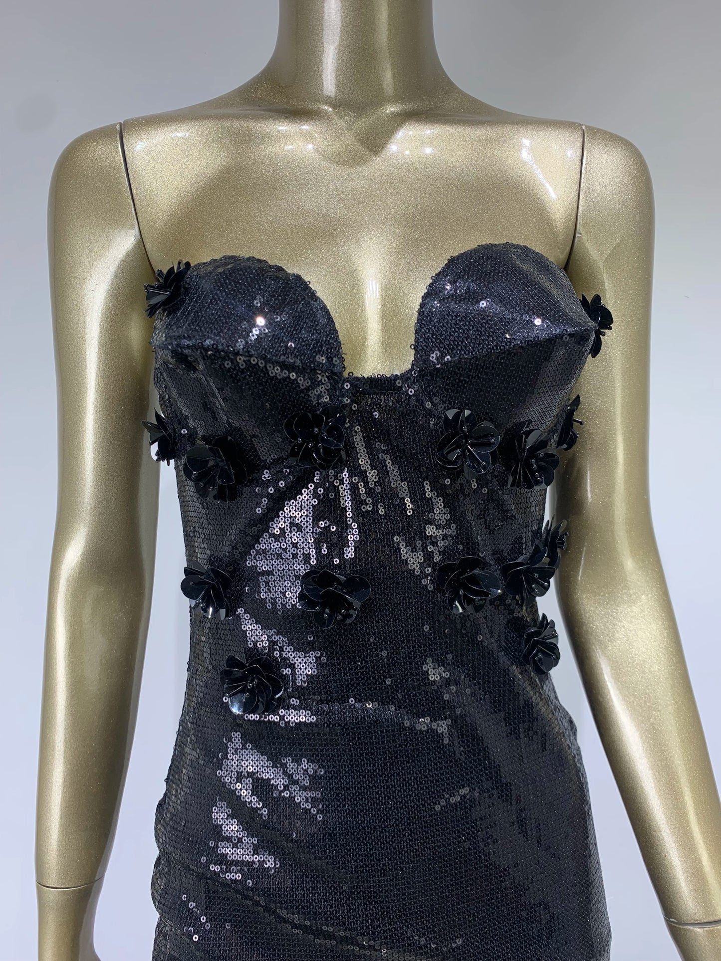 Strapless Bustier Detail Sequin Maxi Dress Black HV9722
