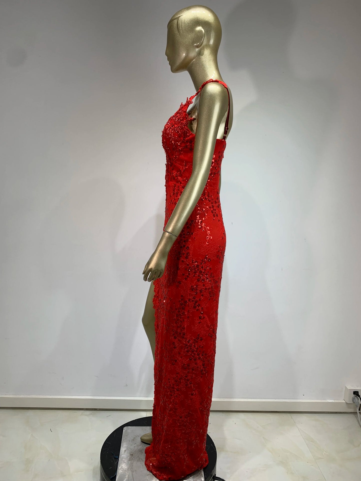 Sequin Crochet Maxi Dress Red HV1129