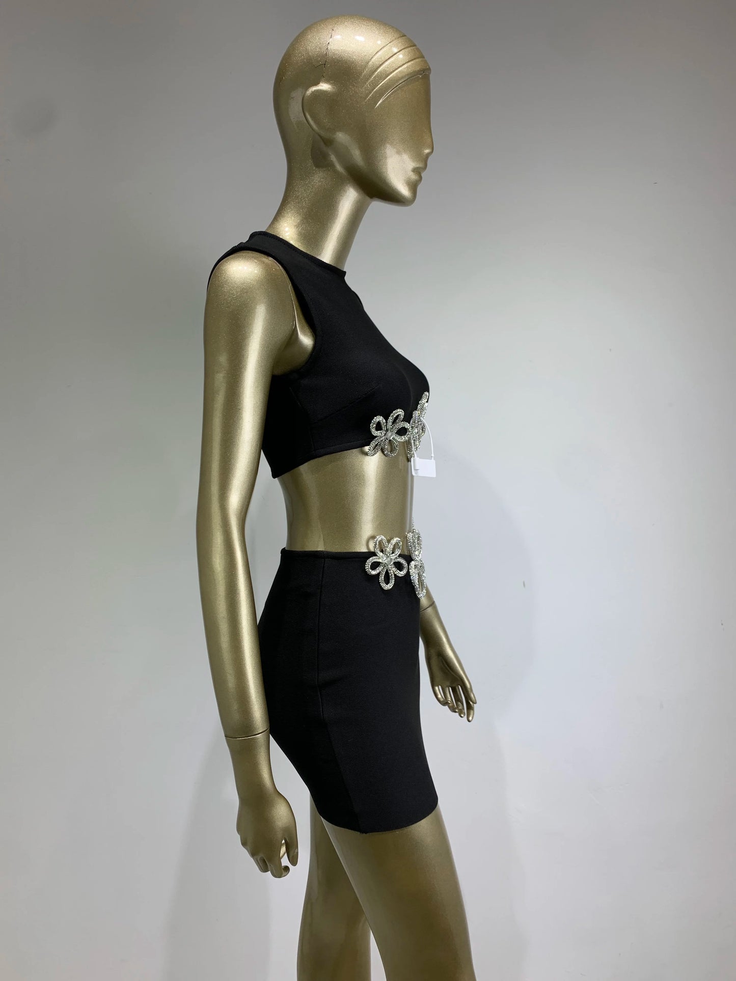 Crystal Flower Two Piece Dress Black HV9950