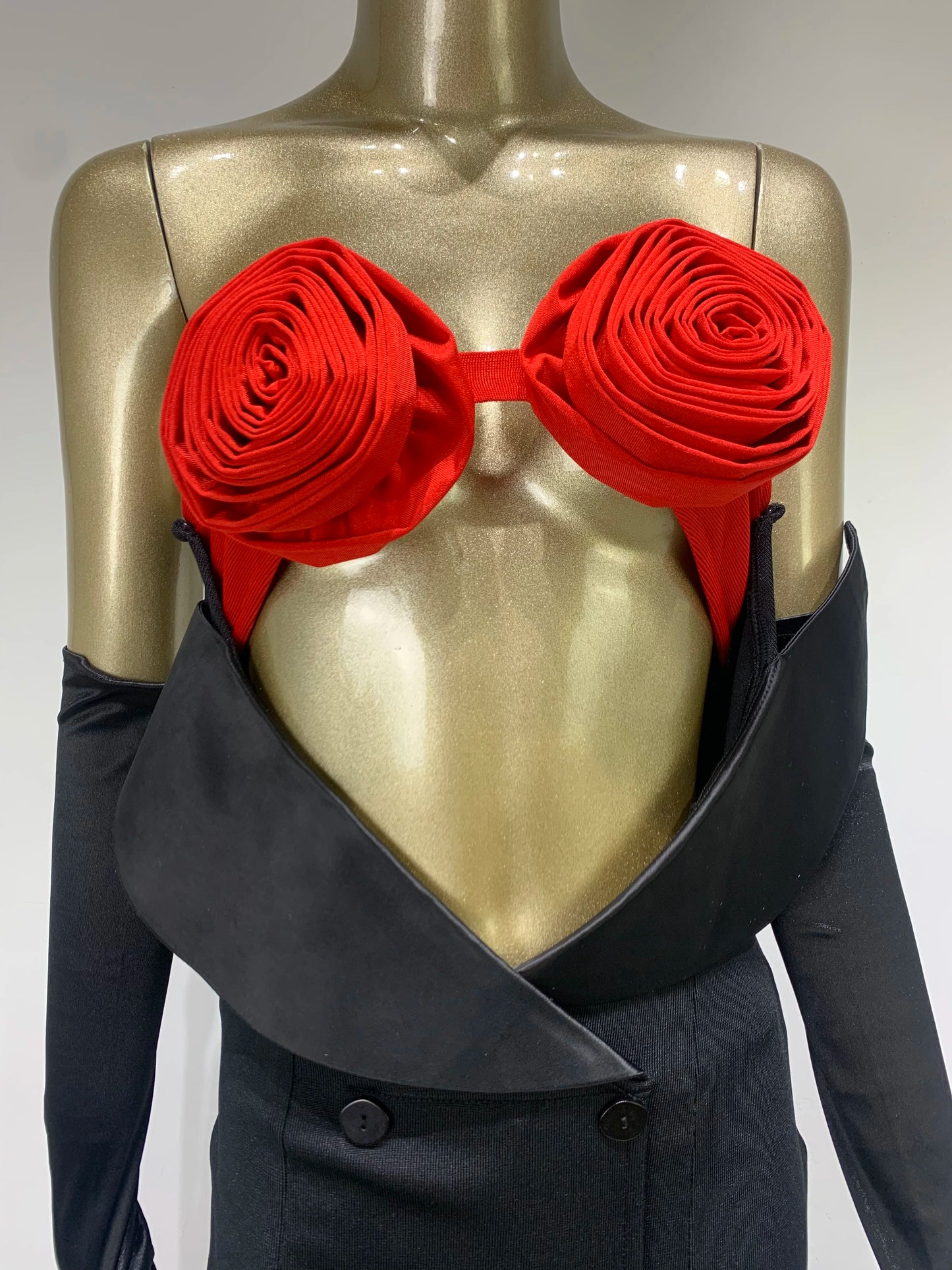 Rose Bustier Mermaid Maxi Dress Black Red HV9744