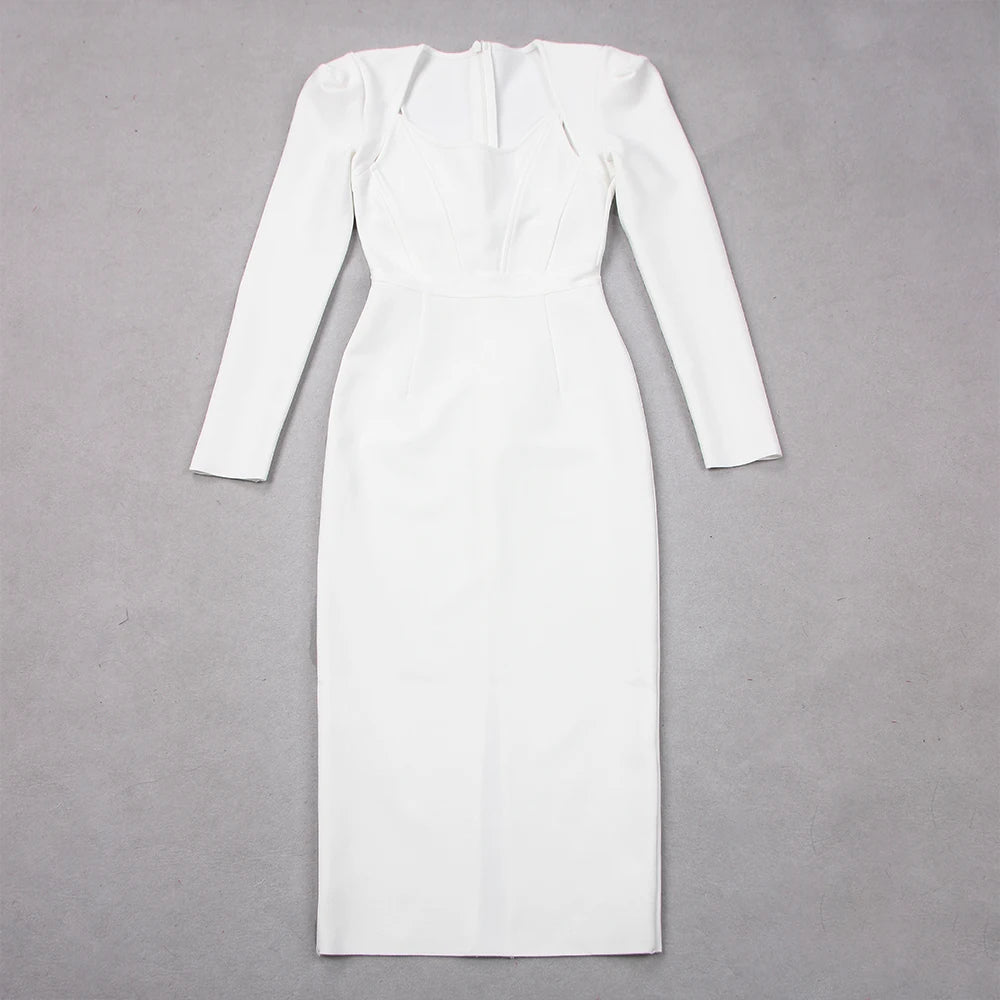 Long Sleeves Corset Design Midi Dress HV9758