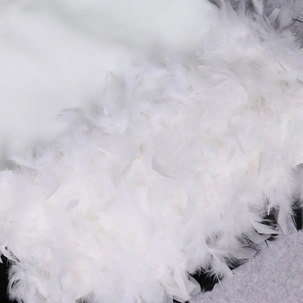 Long Sleeve Rhinestone Feather Dress HV9215