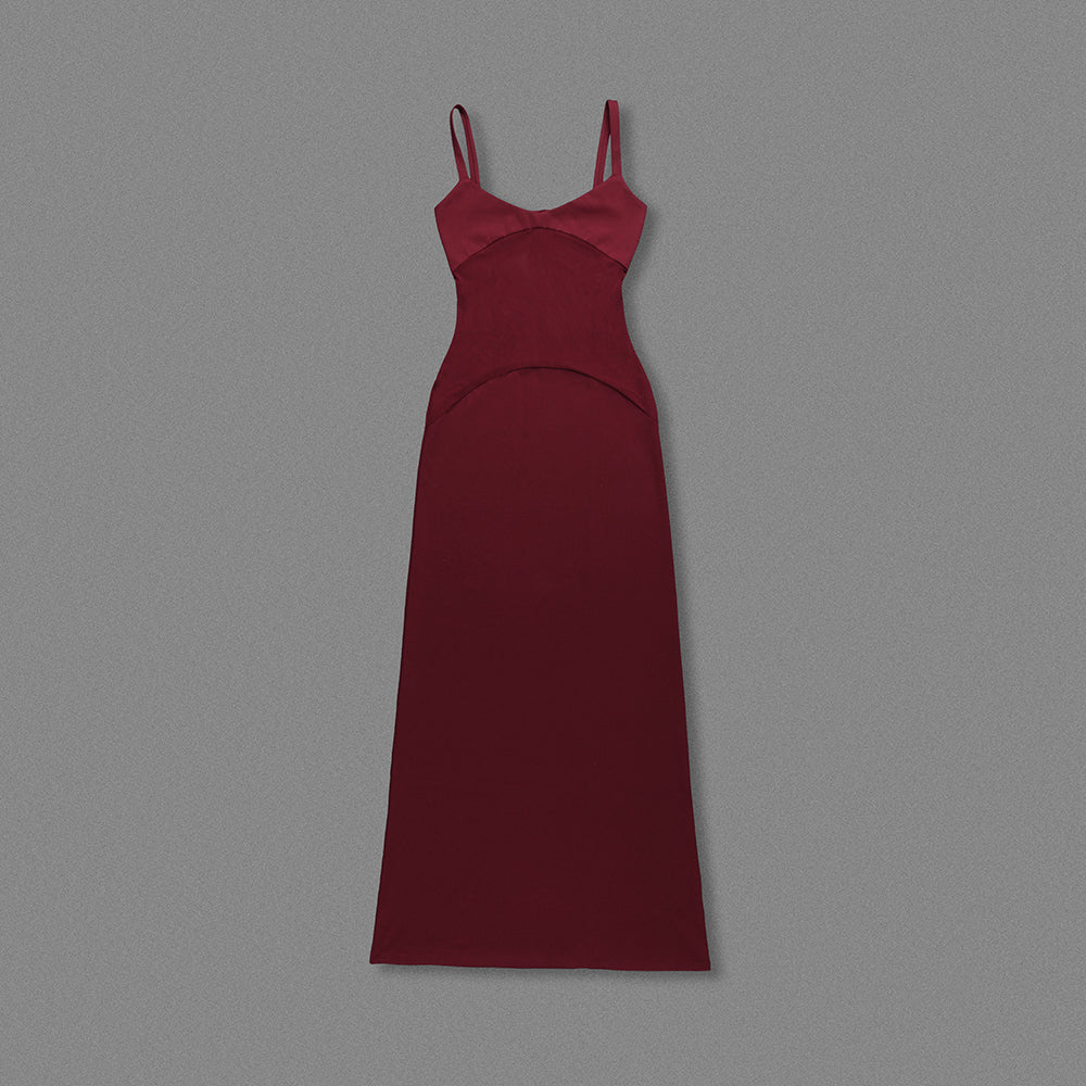 Mesh Insert Maxi Dress Burgundy HV2032