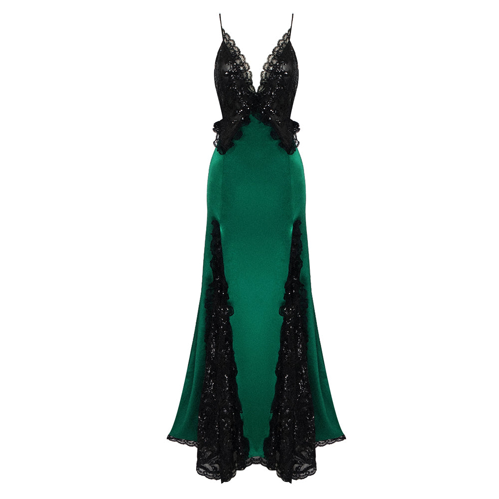 Sequined Lace A Line Maxi Dress HV9854