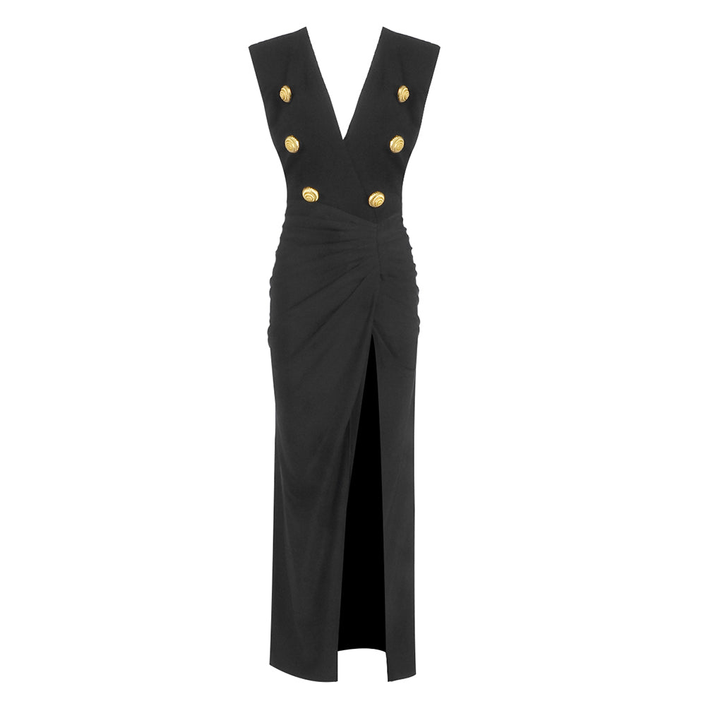 Button Detail Maxi Dress Black HV2128
