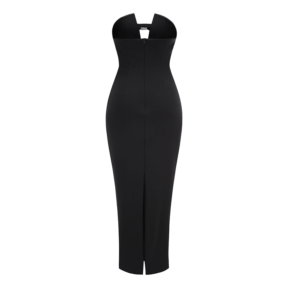 Strapless Crystal Bow Maxi Dress Black HV1775