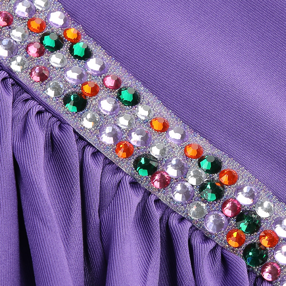 Halter Crystal Ruched Maxi Dress Purple HV1788
