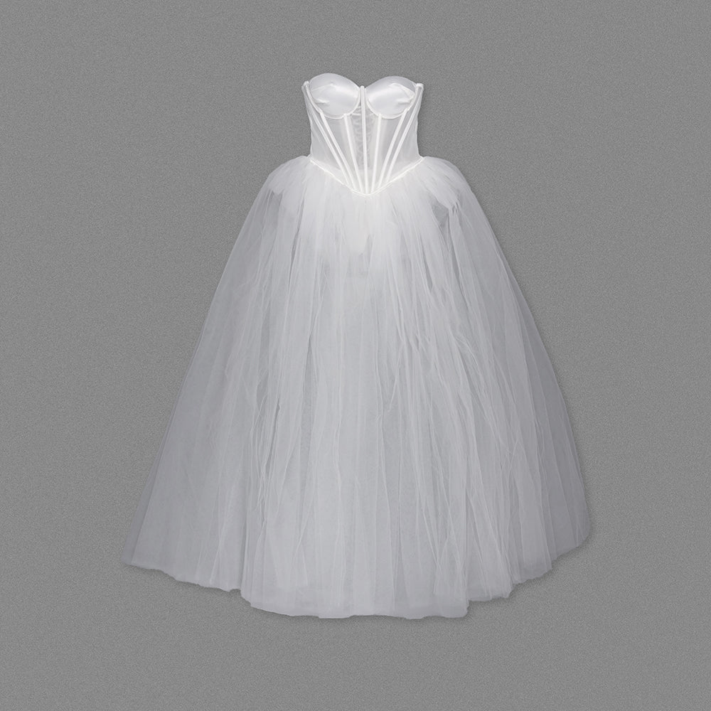 Strapless Corset A Line Maxi Dress White HV1963