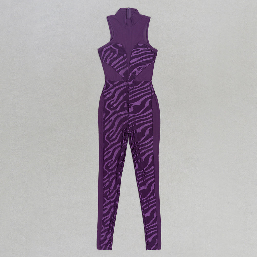 Velvet Mesh Jumpsuit Purple HV9750