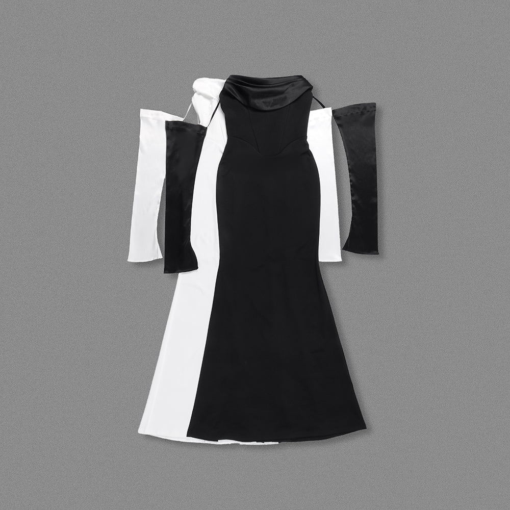 Long Sleeve Strapless Draped Maxi Dress HV2127