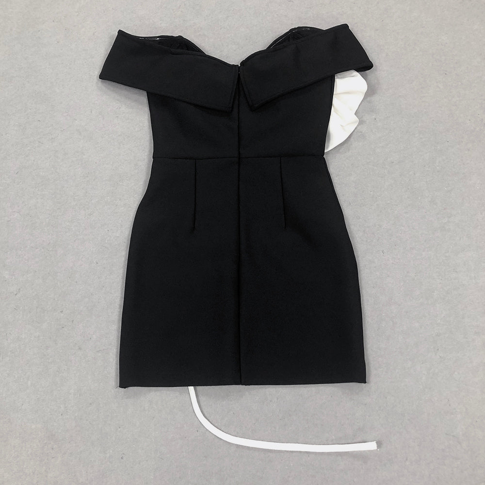 Floral Bardot Dress Black White HV1595