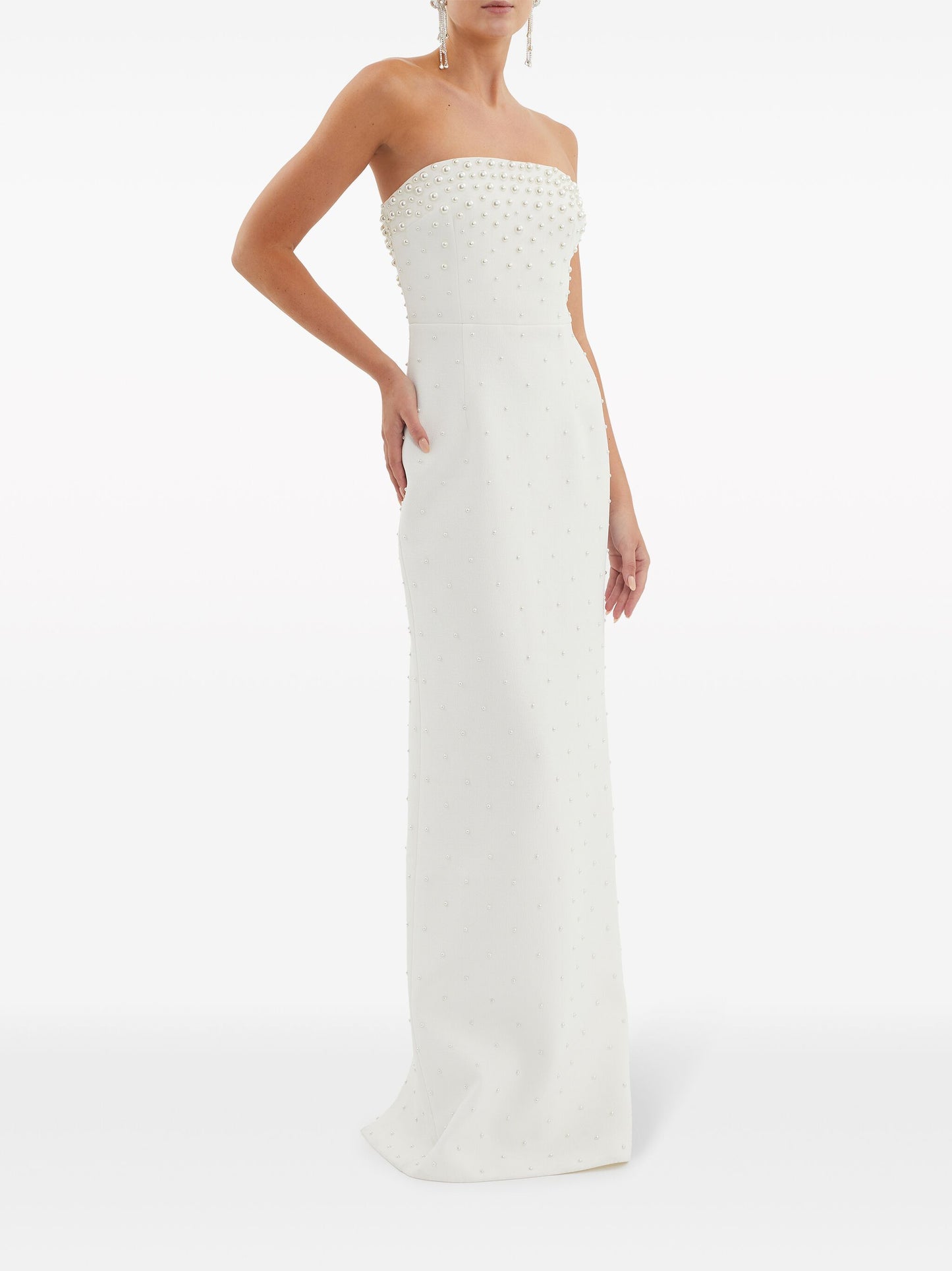 Strapless Pearl Maxi Dress White HV1774