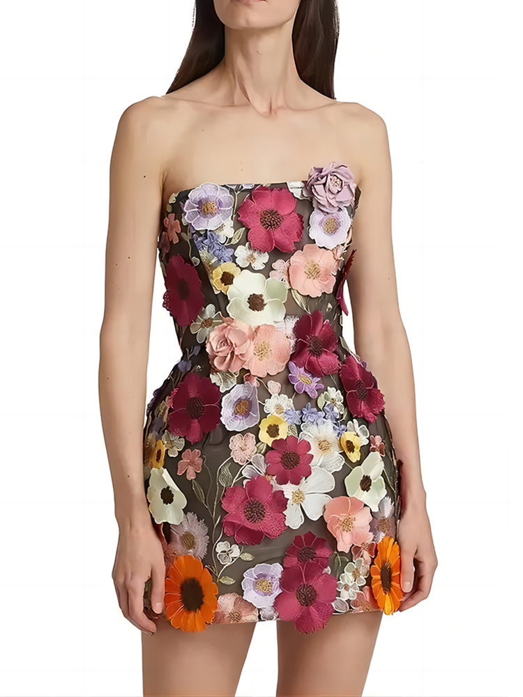 Strapless Floral Corset Dress
