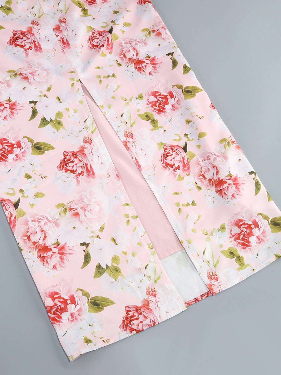Bustier Lace Floral Maxi Dress Pink