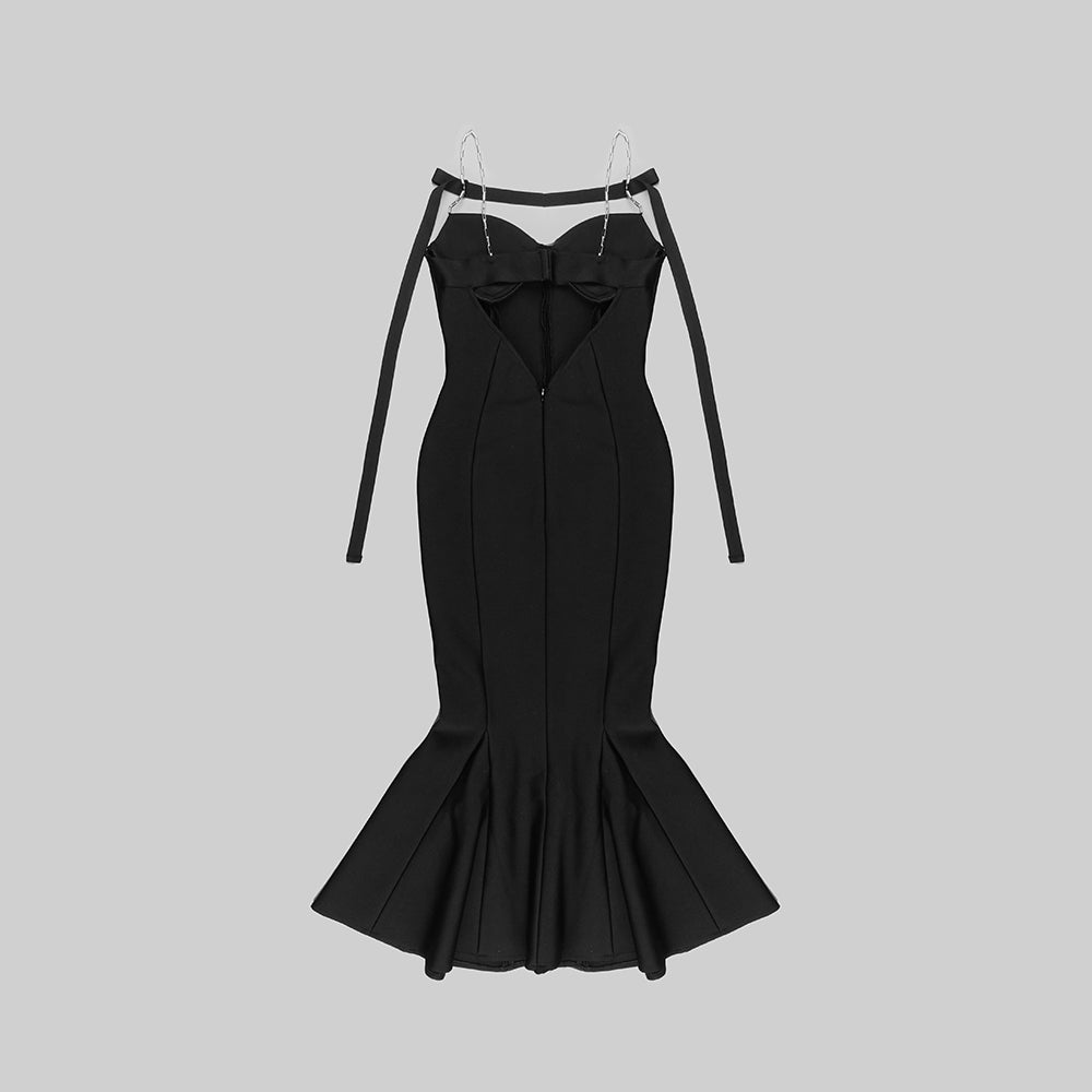 Chain Strap Bustier Mermaid Midi Dress HV9324