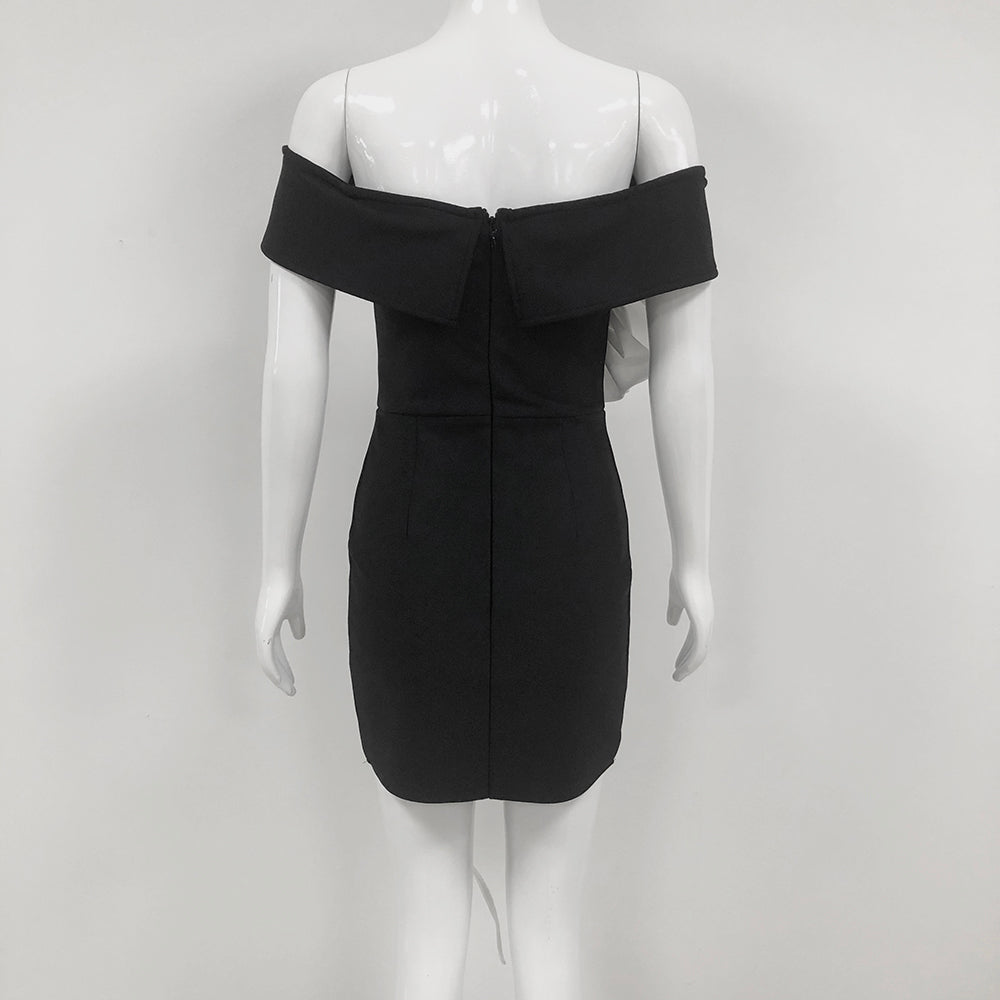 Floral Bardot Dress Black White HV1595